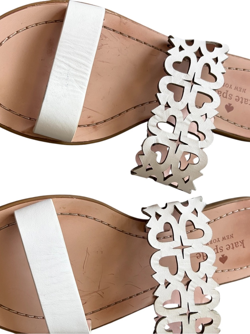 Kate Spade New York Ambrosia White Leather Heart-Cut Slide Sandals Size 6.5 - Picture 4 of 7